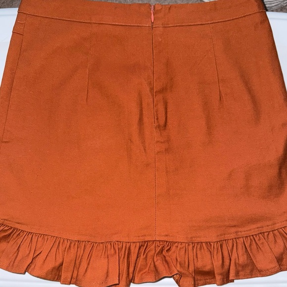 Rust Orange Ruffle Button-Front Skirt - Picture 2 of 6